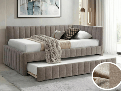 Pat tapitat tip canapea Alfie 120 cu suprafata de odihna suplimentara -Raven 30 (dark beige)